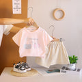 Girls Pink Handbag Graphic Short Sleeve T-Shirt With Asymmetric Shorts Sets 2 pc. Sets Pink 1-2 Y