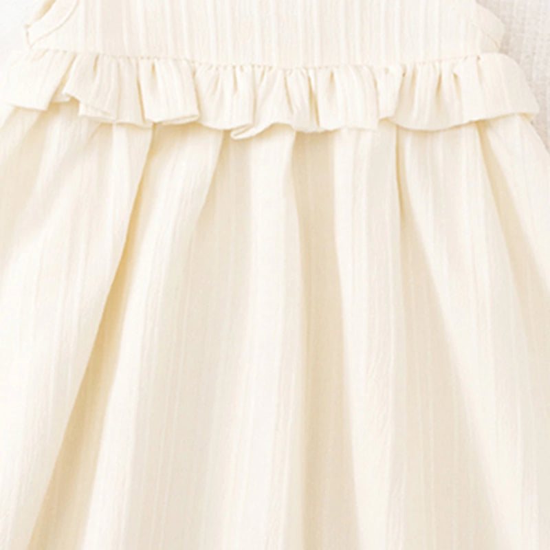 Girls Off White Self Stripes Sleeveless Fit & Flare Dress Casual Dresses