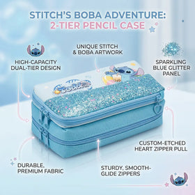 Girls Blue Disney Stitch School Pencil Case with Glitter Design Trending Accessories