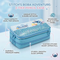Girls Blue Disney Stitch School Pencil Case with Glitter Design Trending Accessories