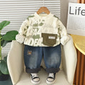 Boys Green Typographic Regular Sweatshirt With Denim Trousers Sets 2 pc. Sets Green 1-2 Y