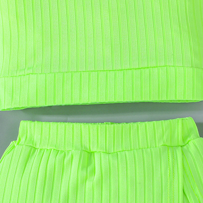 Girls Neon Green Sleeveless Top With Skorts Set 2 pc. Sets