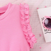 Girls Sleeveless Knitted Top With Denim Shorts & Belt Set Sets   