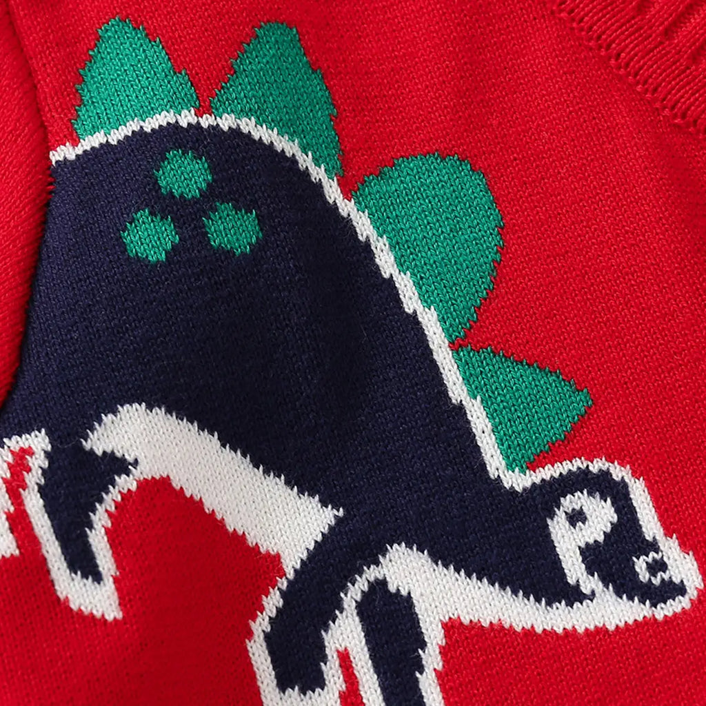 Boys Red Self-Design Dinosaur Pattern Button Down Cardigan Sweaters & Cardigans