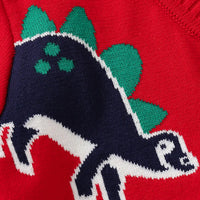Boys Red Self-Design Dinosaur Pattern Button Down Cardigan Sweaters & Cardigans