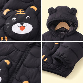 Boys Black Bear Ear On Hood Quilted Zip-up Jacket Coats & Jackets