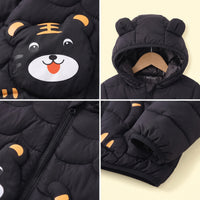 Boys Black Bear Ear On Hood Quilted Zip-up Jacket Coats & Jackets