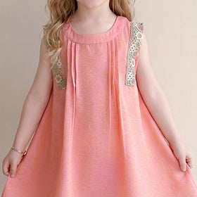Girls Peach Self-Design Sleeveless A-Line Dress Casual Dresses