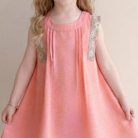 Girls Peach Self-Design Sleeveless A-Line Dress Casual Dresses