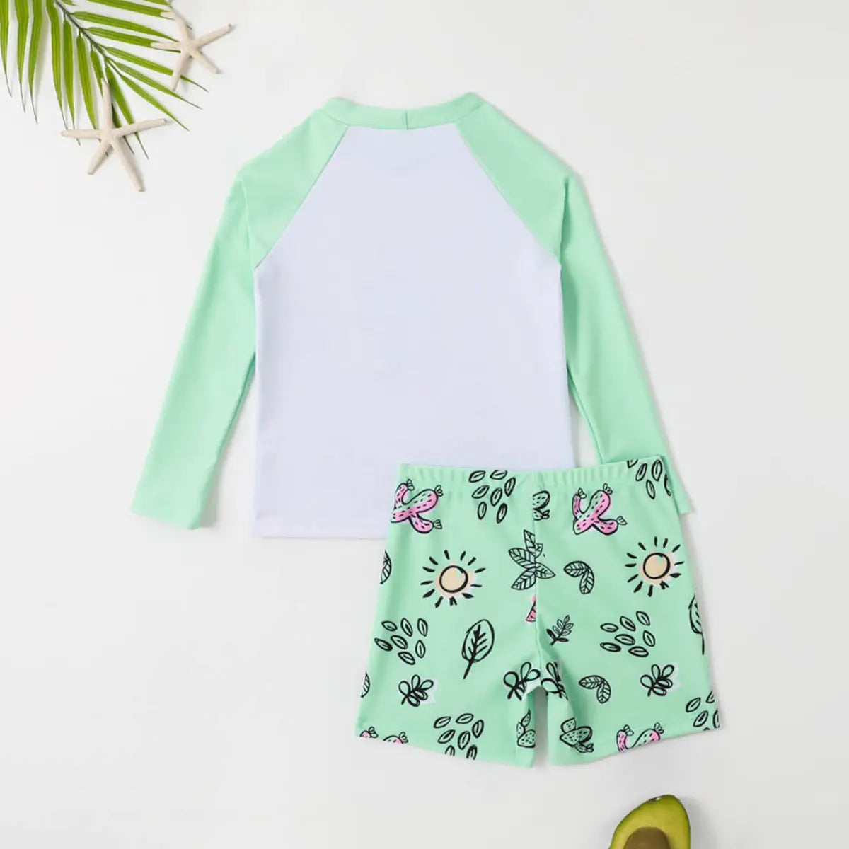 Boys Mint Green Alphanumeric Print T-Shirt With Shorts Swimwear Sets Beachwear