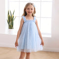 Girls Sky Blue Polka Dot Print Tulle Overlay Sleeveless A-line Dress Casual Dresses Sky Blue 3-4 Y