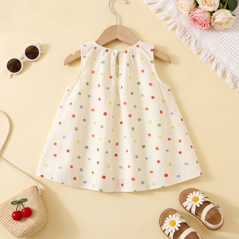 Girls Red Bow Applique Polka Dot Print Sleeveless A-Line Dress Casual Dresses