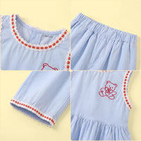Girls Light Blue Bear Embroidered Sleeveless Top with Pants Sets 2 pc. Sets