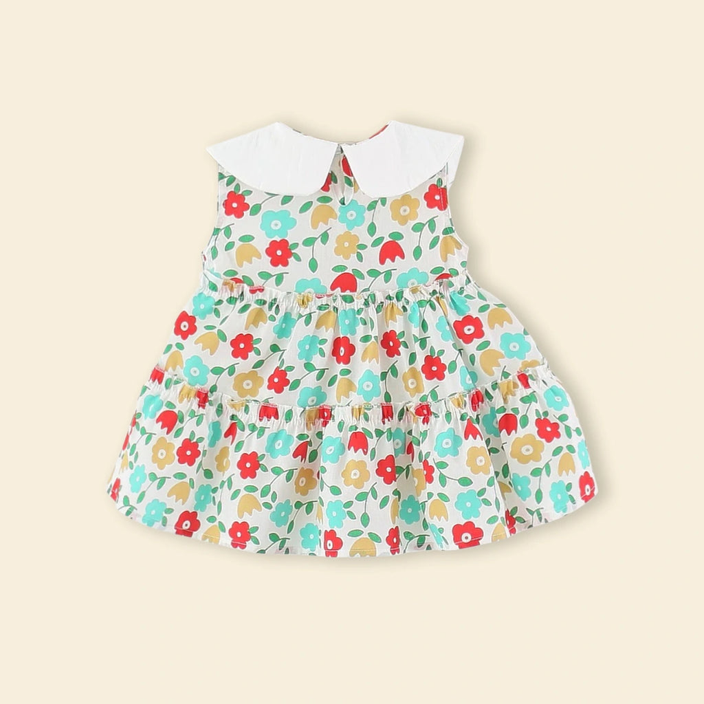 Girls Multicolor Floral Print Fit & Flare Tiered Dress Casual Dresses