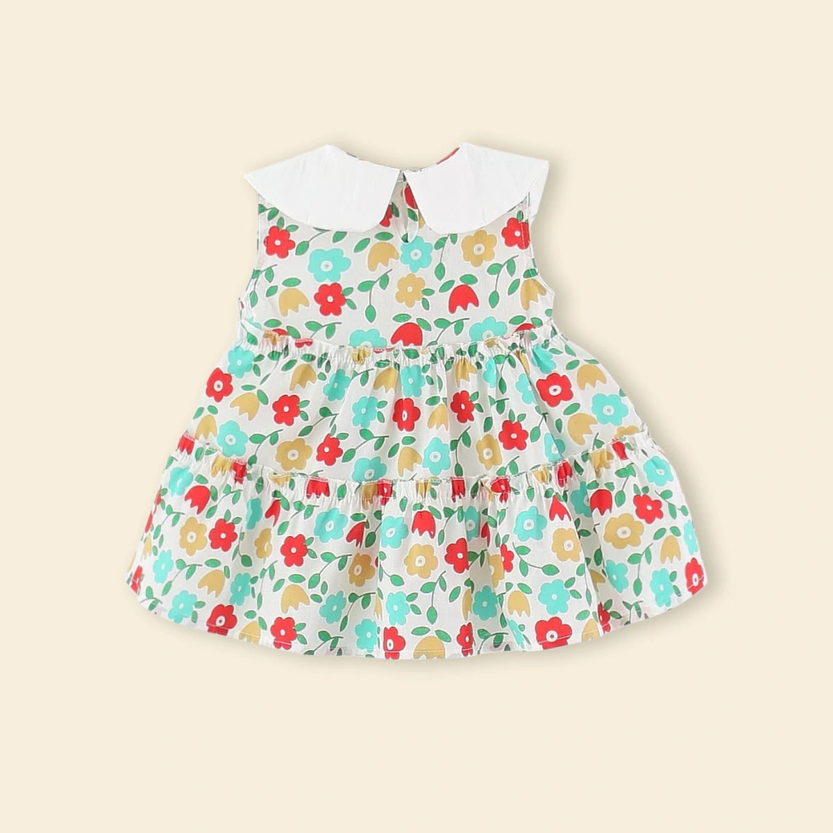 Girls Multicolor Floral Print Fit & Flare Tiered Dress Casual Dresses