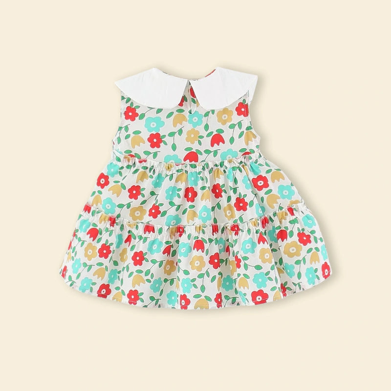 Girls Multicolor Floral Print Fit & Flare Tiered Dress Casual Dresses