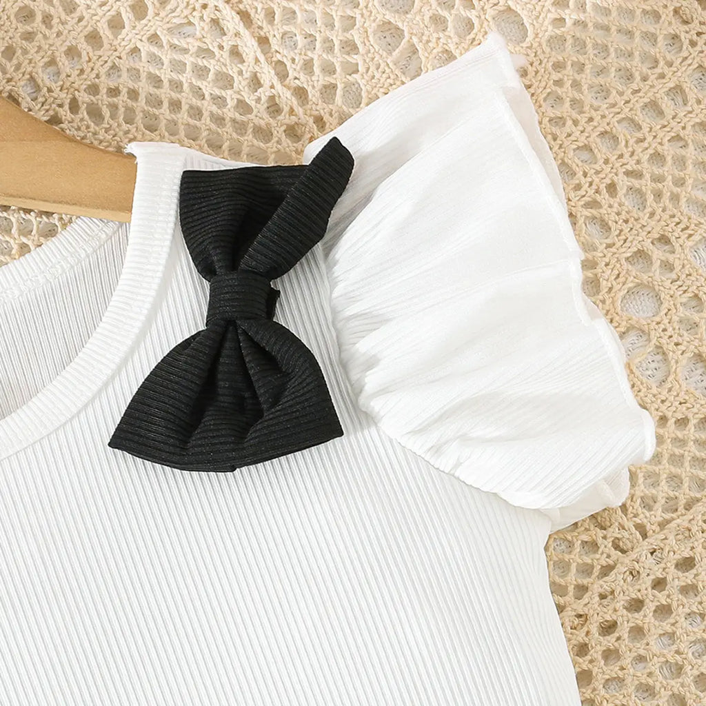 Girls Black Bow Applique Top With Elasticated Skirt Sets 2 pc. Sets