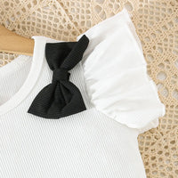 Girls Black Bow Applique Top With Elasticated Skirt Sets 2 pc. Sets