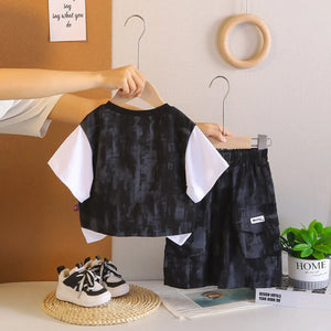 Boys Black Typographic Printed T-Shirt With Shorts Sets Sets