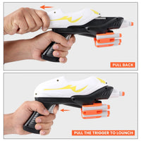 White and black manual soft bullet toy blaster with 10 foam darts