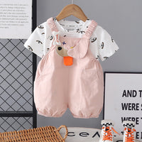 Boys Light Pink Animal Motif Short Sleeve T-Shirt With Dungaree Sets 2 pc. Sets Light Pink 1-2 Y