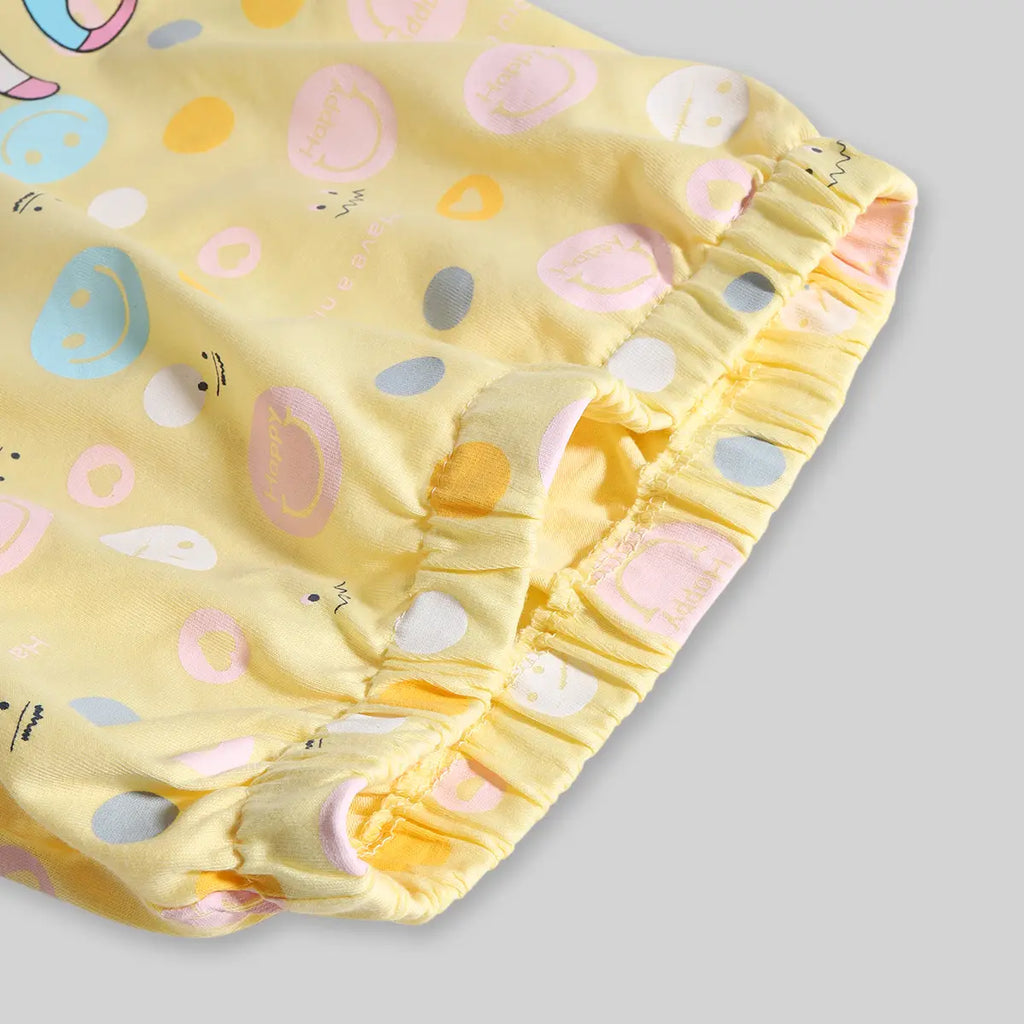 Girls Yellow Allover Smiley Printed Crop Top With Pants Co-ord Sets Sets