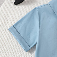 Boys Blue Short Sleeves Double Front Pockets Shirt Shirts