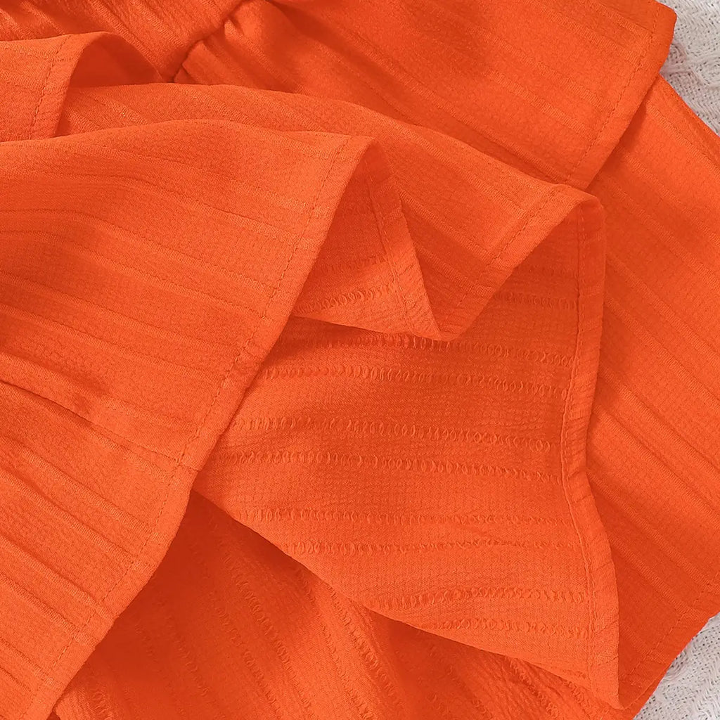 Girls Orange Geometric Printed Top With Tiered Skirt Sets Sets