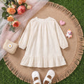 Girls Off White Floral Self-Design Puff Sleeve A-Line Dress Casual Dresses Off White 1-2 Y