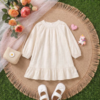 Girls Off White Floral Self-Design Puff Sleeve A-Line Dress Casual Dresses Off White 1-2 Y