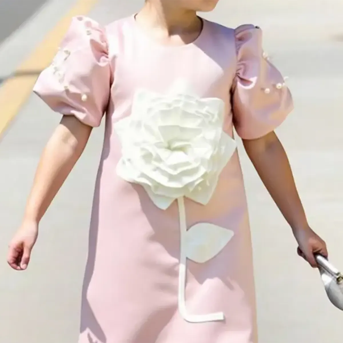 Girls Pink Pearl Embellished A-line Party Dress With 3D Flower applique Party Dresses