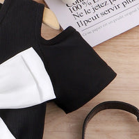 Girls Black Bow Applique Cold-Shoulder Top With Denim Shorts Sets 2 pc. Sets