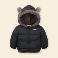Boys Black Zip-up Puffer Jacket With Bear Ear On Hood Coats & Jackets