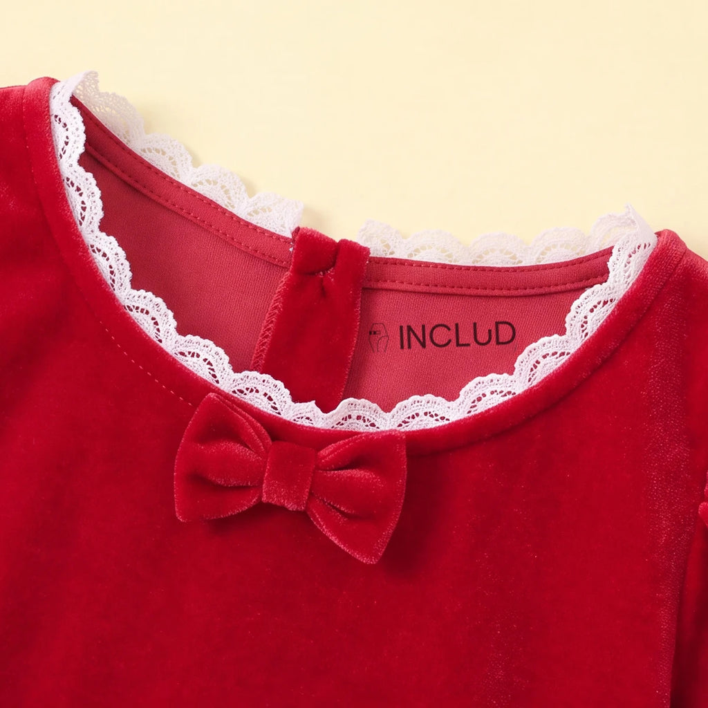Girls Santa Inspired Fit & Flare Embellished Dress Casual Dresses