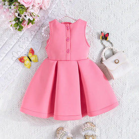 Girls Adorable Pink Sleeveless Dress with 3D Flower Embellishment Casual Dresses