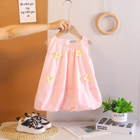 Girls Light Pink Flowers Applique Sleeveless Balloon Dress Casual Dresses Light Pink 1-2 Y