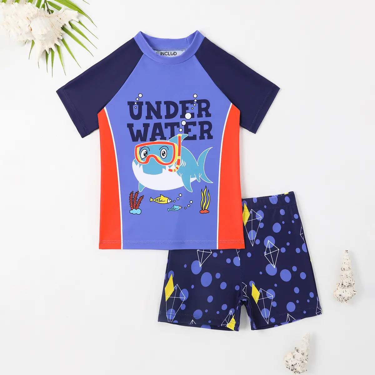 Boys Blue Graphics T-Shirt With Shorts Swimwear Sets Beachwear Blue 3-4 Y