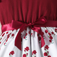Girls Maroon Floral Printed Flutter Sleeves Fit And Flare Dress Casual Dresses
