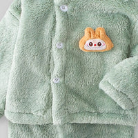 Boys Light Green Fleece Button-down Jacket With Jogger Co-ord Sets Sets