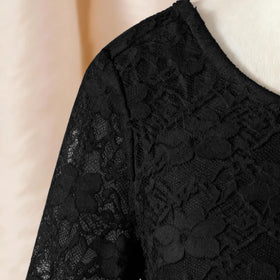 Girls Black Long Sleeves Fit & Flare Party Dress With Lace & Tulle Overlay Party Dresses