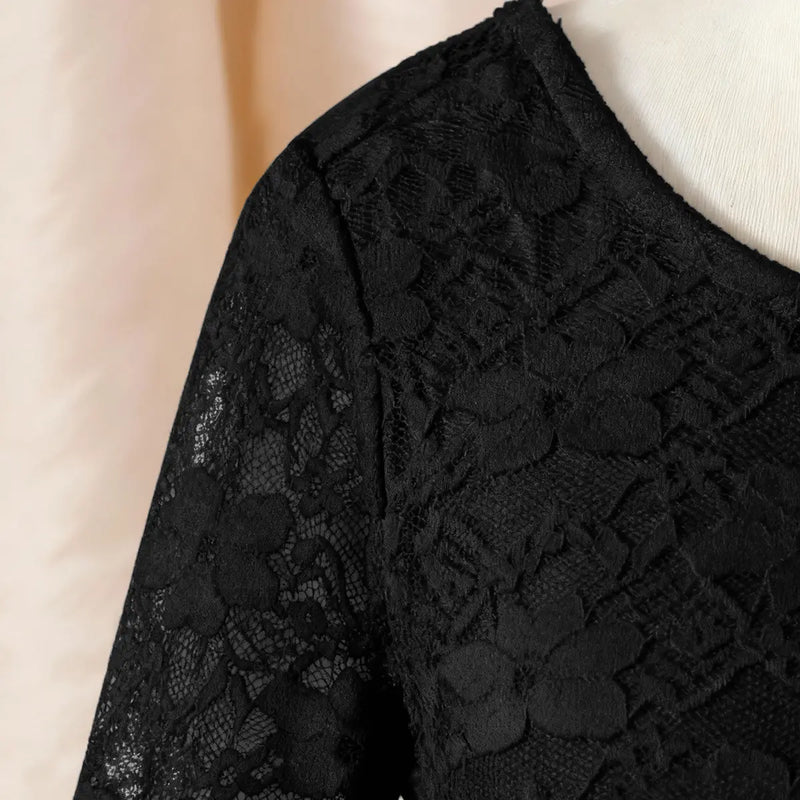 Girls Black Long Sleeves Fit & Flare Party Dress With Lace & Tulle Overlay Party Dresses