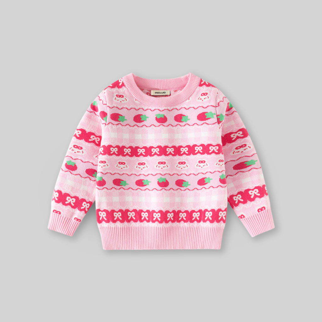 Girls Pink Self-Design Jacquard Regular Sweater Sweaters & Cardigans