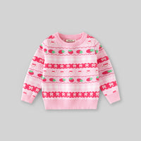 Girls Pink Self-Design Jacquard Regular Sweater Sweaters & Cardigans