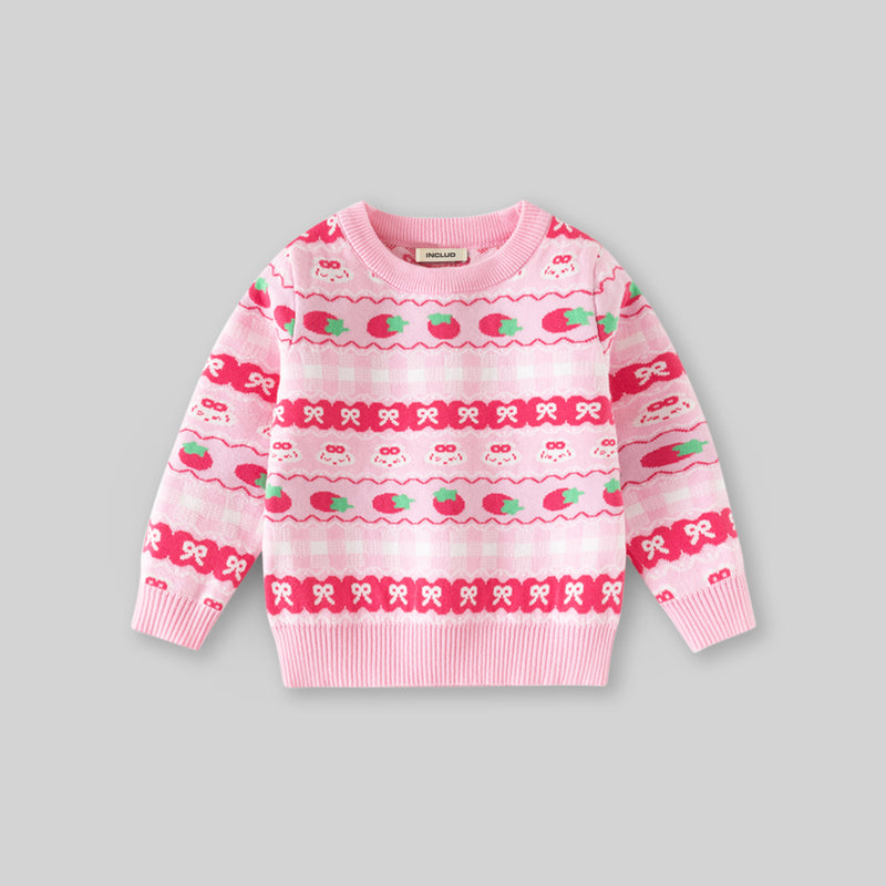 Girls Pink Self-Design Jacquard Regular Sweater Sweaters & Cardigans