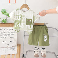 Boys Green Printed Contrast Pocket T-Shirt With Shorts Set 2 pc. Sets Green 1-2 Y