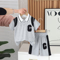 Boys Grey Melange Colourblocked Polo T-shirt with Shorts Set 2 pc. Sets Grey 1-2 Y