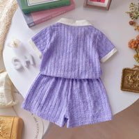Girls Purple Short Sleeve Textured Polo T-Shirt With Shorts Sets 2 pc. Sets