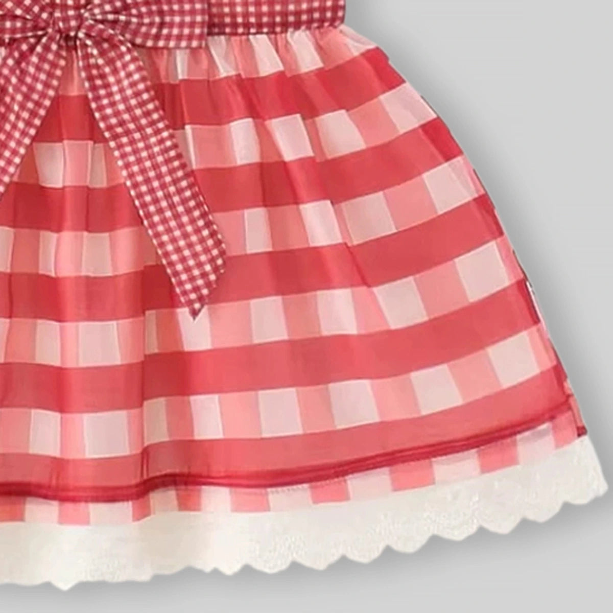 Girls Red Checked Cherry Applique Sleeveless Fit & Flare Dress Casual Dresses