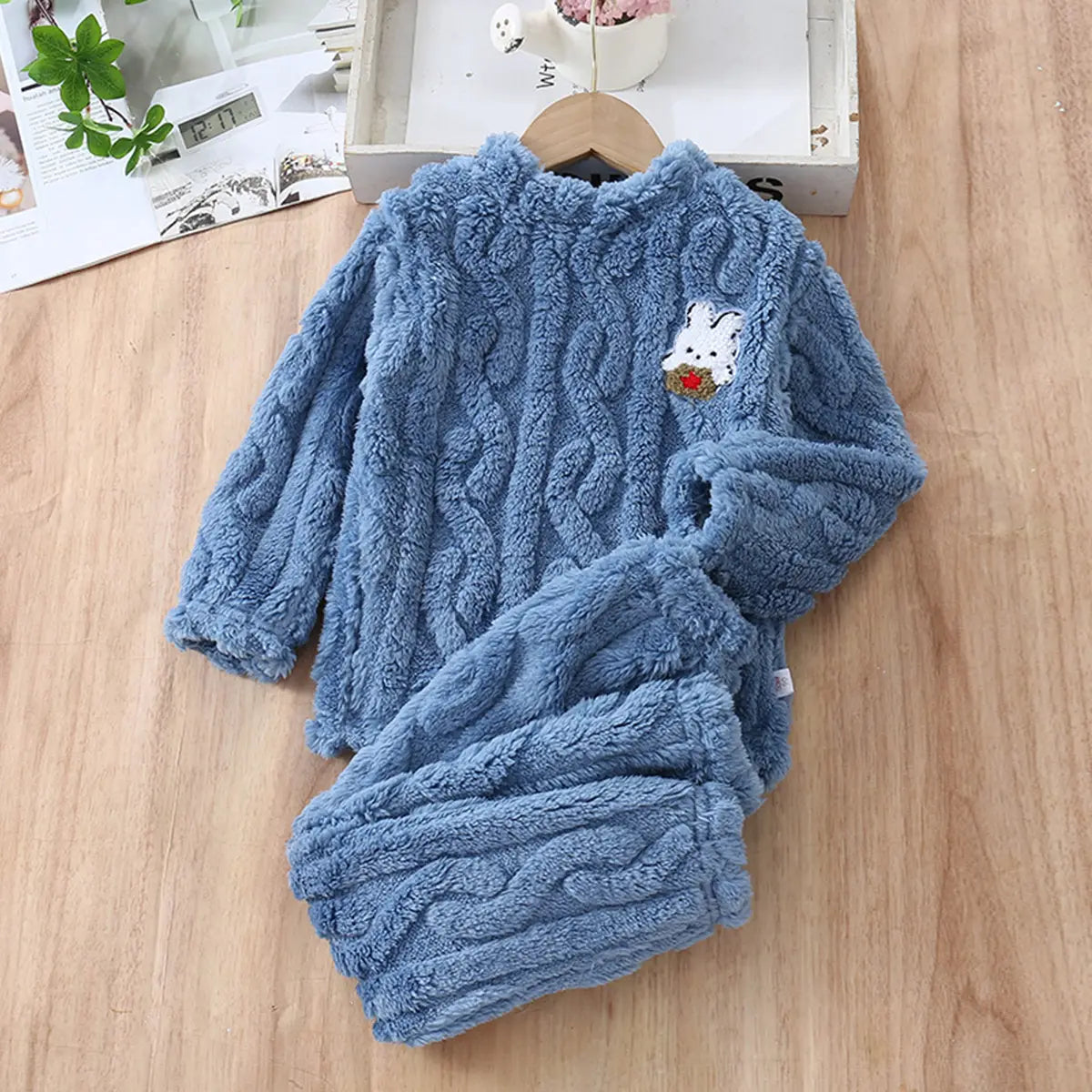 Girls Blue Self-Design Fleece Top With Jogger Co-ord Sets Sets
