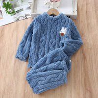 Girls Blue Self-Design Fleece Top With Jogger Co-ord Sets Sets
